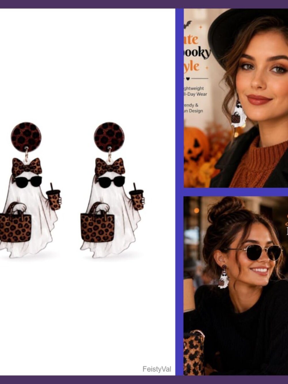 Leopard Print Ghost Dangle Earrings Halloween Jewelry for Women